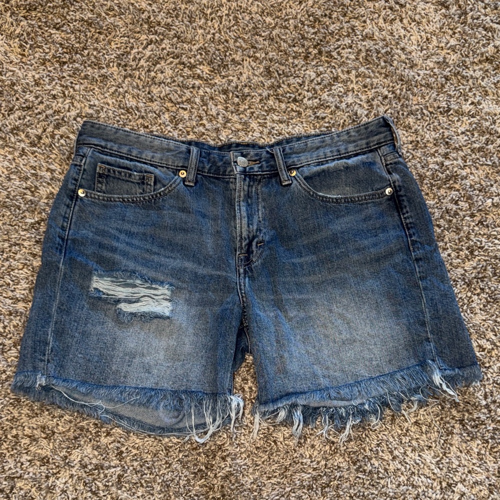 LUCKY Mid Rise Denim Blue Distressed Women Shorts